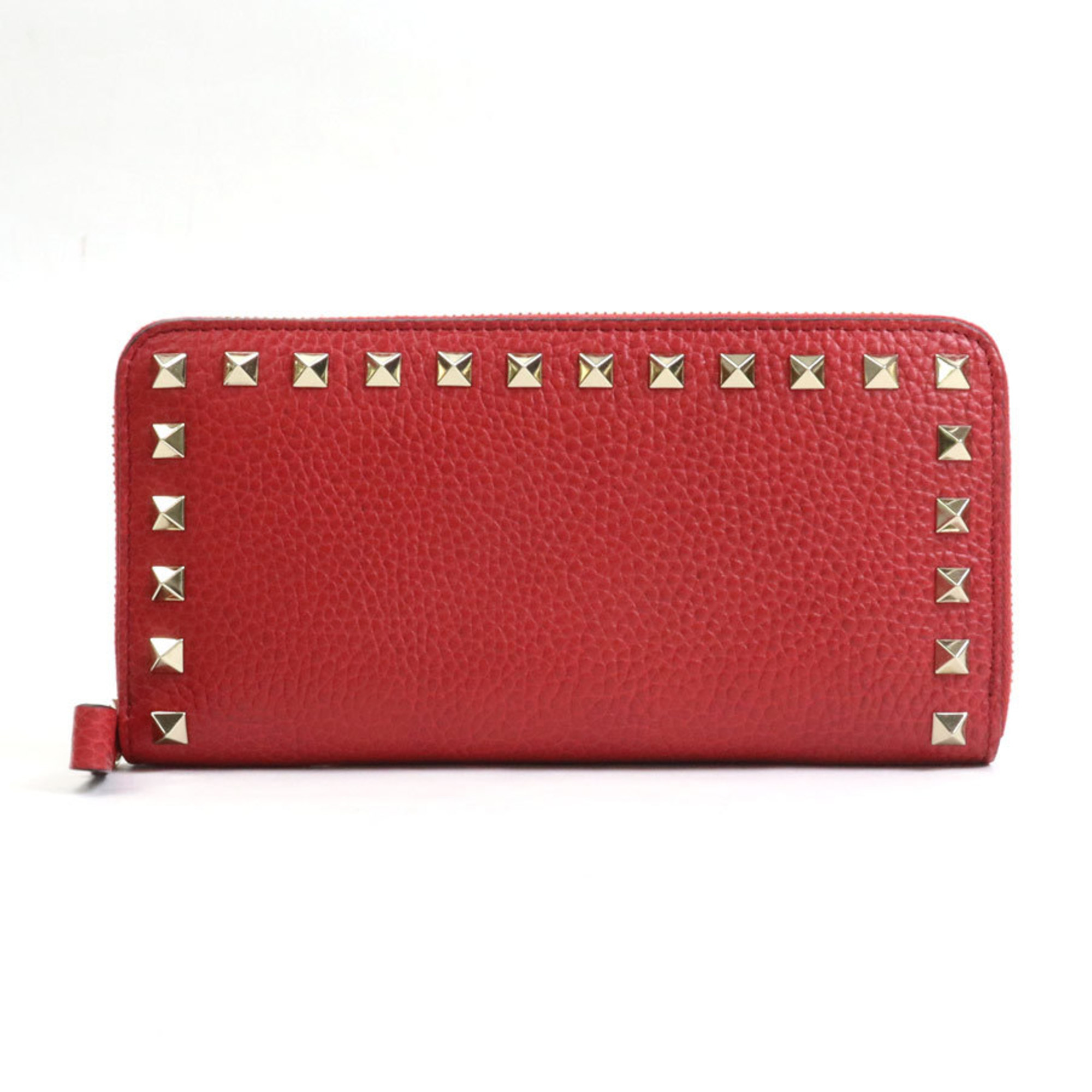 Valentino Garavani Garavani Round Zipper Long Wallet Leather Red Gold Unisex